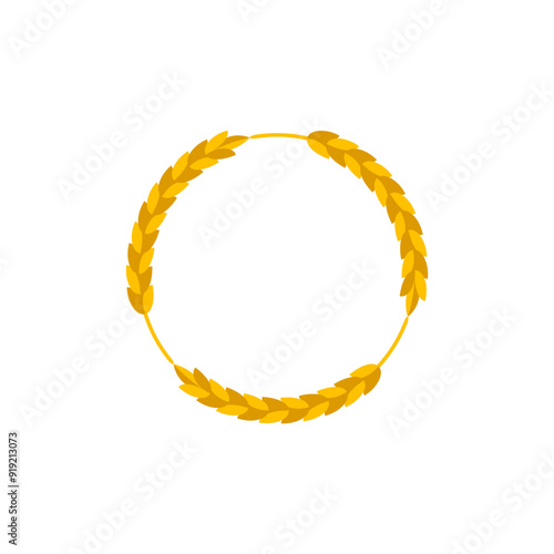 Circle of ears of wheat. Circular round ornament and frame of wheat ears. Color vector illustration on a white background.