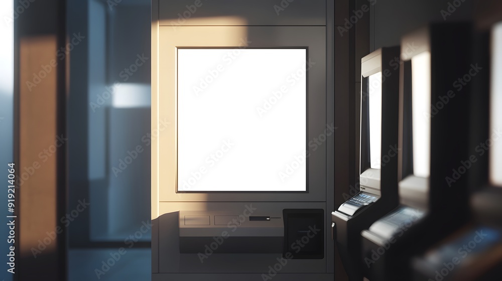 Fototapeta premium blank showcase billboard or advertising light box next to the ATM machine