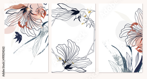 Set of vector abstract floral templates with flowers