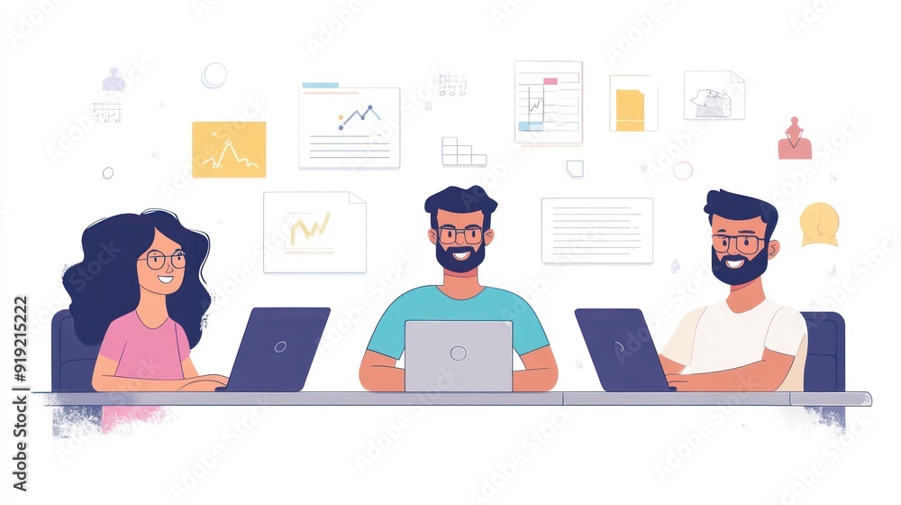 Team of Three Working Together on Projects Team of Three Working Together on Projects