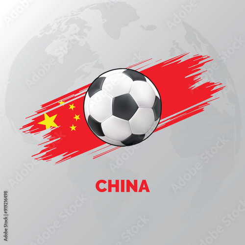 China Football Background with China Flag and World Map behind them. isolated on white background