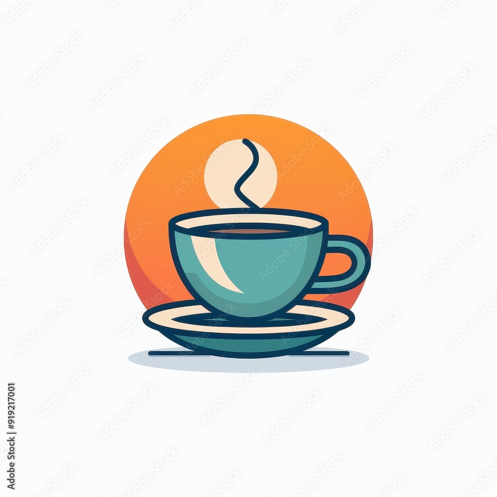 Vector logo of a coffee cup with steam against a colorful background Vector logo of a coffee cup with steam against a colorful background