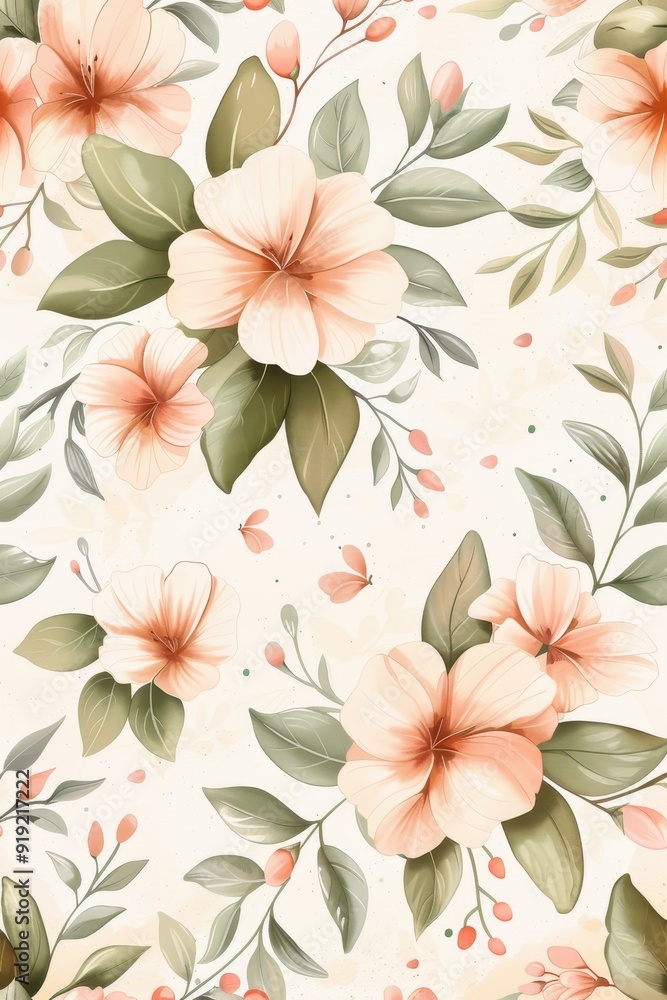 Obraz premium Beautiful summer flower pattern with pastel hues and delicate leaves