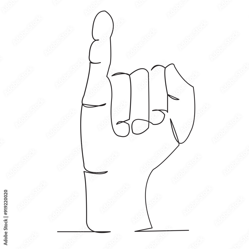one open single drawn line art doodle hand, deaf, sign, finger, language, gesture. Isolated hand-drawn outline image on a bol background. the letter I one open single drawn line art doodle hand, deaf, sign, finger, language, gesture. Isolated hand-drawn outline image on a bol background. the letter I
