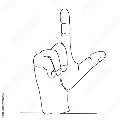 one open single drawn line art doodle hand, deaf, sign, finger, language, gesture. Isolated hand-drawn outline image on a bol background. the letter L