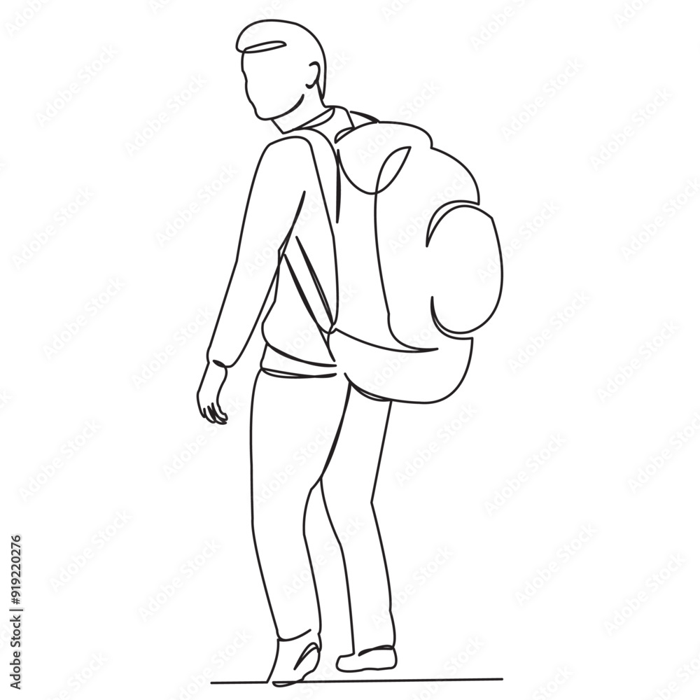 continuous single drawn one line tourist hand-drawn picture silhouette. Line art. doodle continuous single drawn one line tourist hand-drawn picture silhouette. Line art. doodle