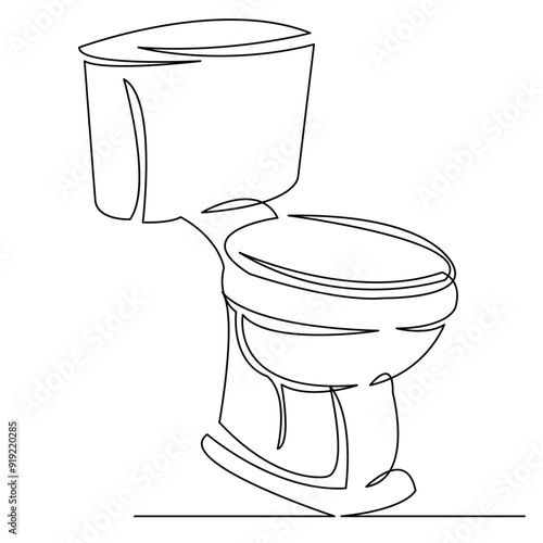 continuous single drawn one line toilet toilet bowl hand-drawn picture silhouette. Line art. doodle