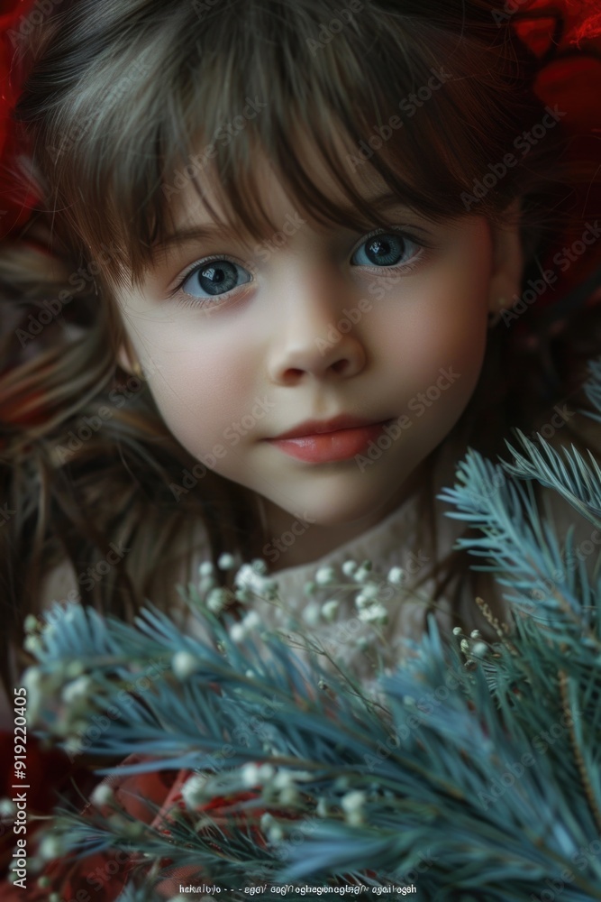 A young girl holds a small Christmas tree branch, perfect for holiday decorations or family photos A young girl holds a small Christmas tree branch, perfect for holiday decorations or family photos
