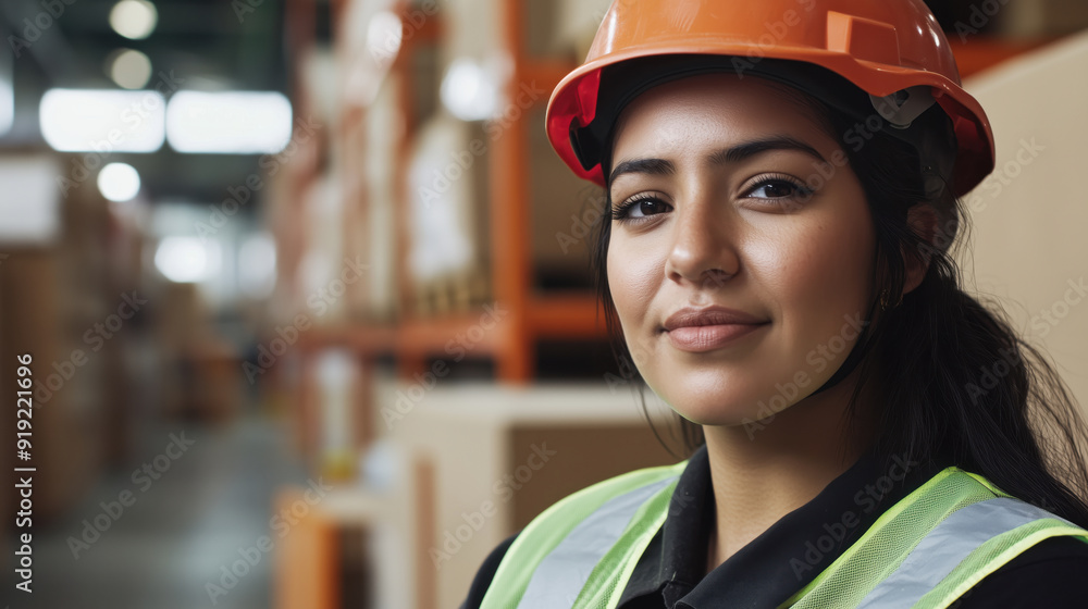 Portrait of latin woman wearing protective workwear. Portrait of latin woman wearing protective workwear.