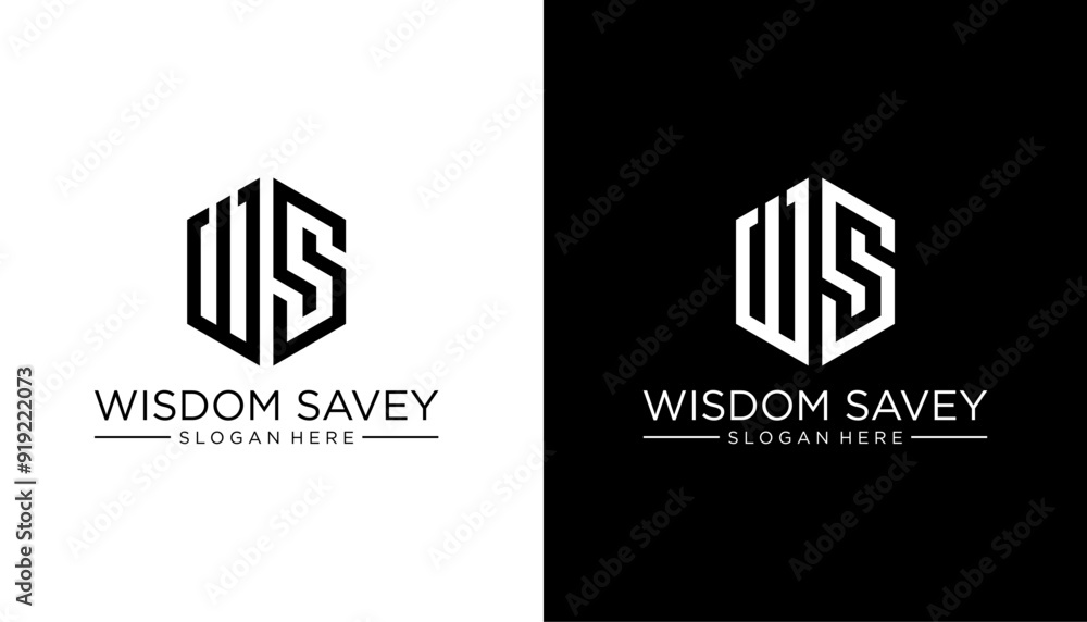 Fototapeta premium letter WS logo design vector on white and black background.