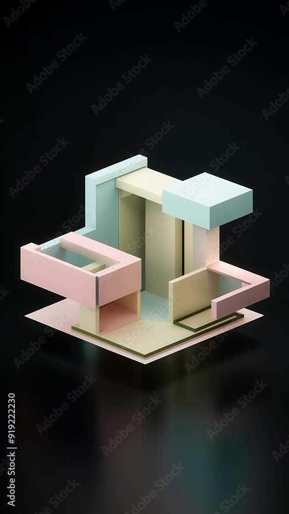 Pastel Colored Tech Background with a Geometric 3D Structure. Clean, Minimal design with Simple Futuristic Forms. 3D Render. Pastel Colored Tech Background with a Geometric 3D Structure. Clean, Minimal design with Simple Futuristic Forms. 3D Render.