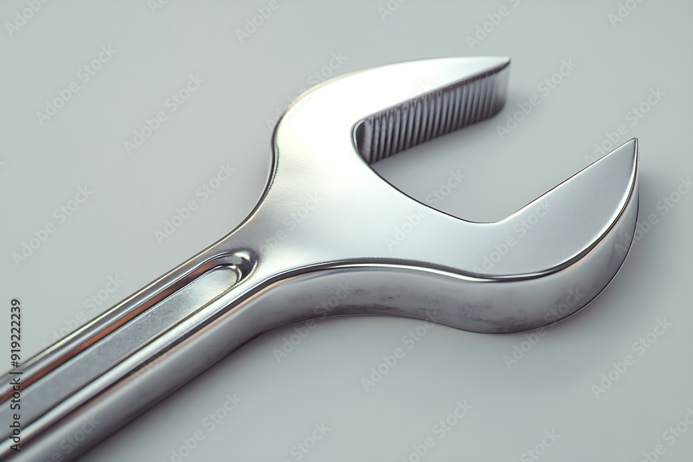 Close-up of a shiny wrench on a white background. Close-up of a shiny wrench on a white background.