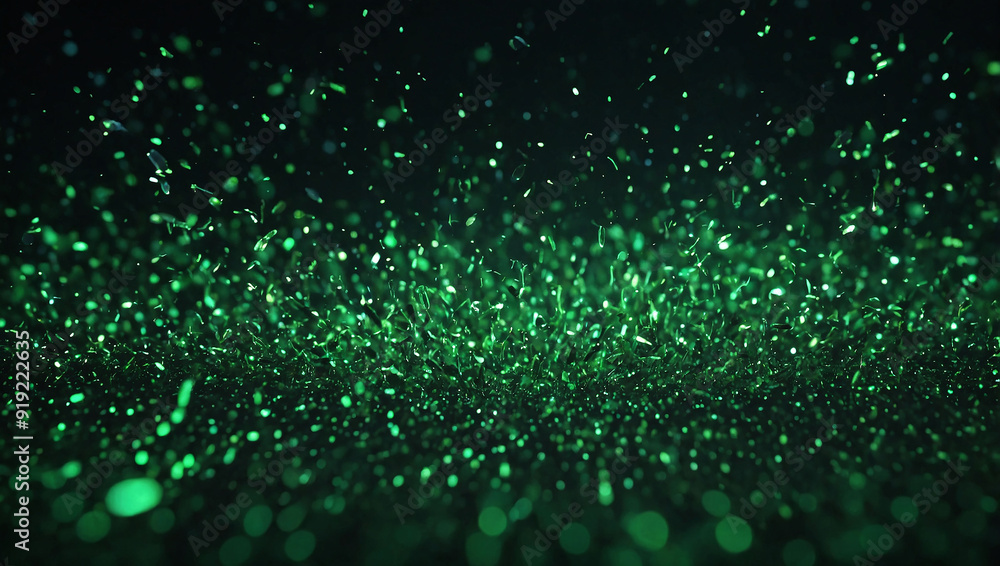 Shimmering green particles, tech background Shimmering green particles, tech background