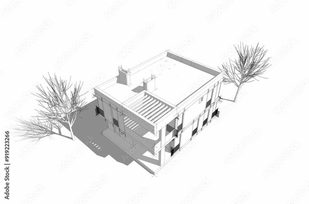 Naklejka premium Architectural drawing 3d illustration