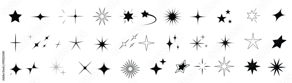 Set of star shapes. Retro futuristic sparkle icons collection. Vector set of Y2K style. Set of star shapes. Retro futuristic sparkle icons collection. Vector set of Y2K style.