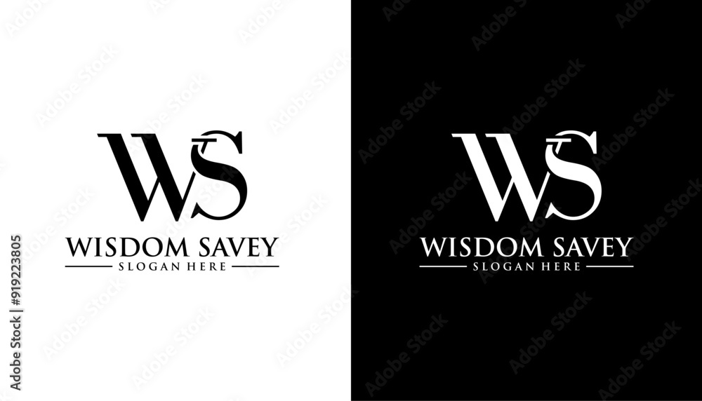letter WS logo design vector on white and black background. letter WS logo design vector on white and black background.