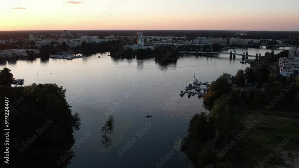 drone aerial view over Havel river in Berlin Spandau on a summer hot day drone aerial view over Havel river in Berlin Spandau on a summer hot day