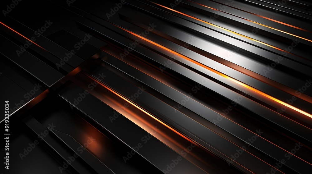 Abstract black and orange geometric background with glowing lines. Abstract black and orange geometric background with glowing lines.