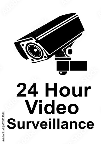 CCTV sign. Video camera sign. Area under 24 hour video surveillance. Surveillance camera, monitoring, home security protection system. Employee, visitor and property safety. Prevent crime.