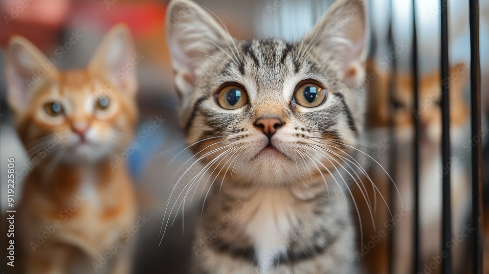 Curious Cats in Cages at an Exhibition Display Curious Cats in Cages at an Exhibition Display
