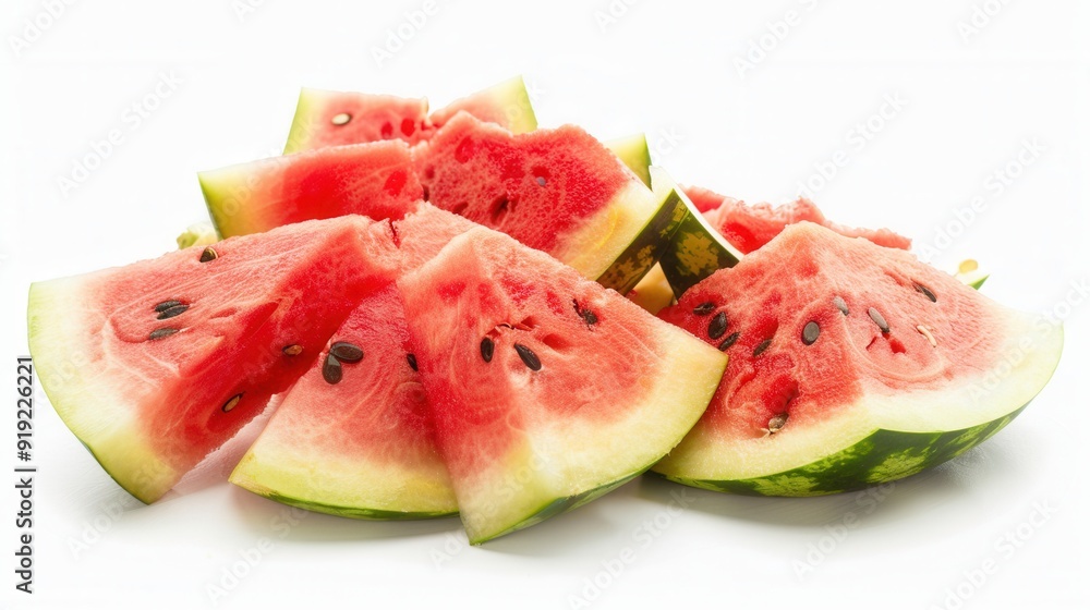 Fresh sweet ripe watermelon slices isolated over white background Fresh sweet ripe watermelon slices isolated over white background