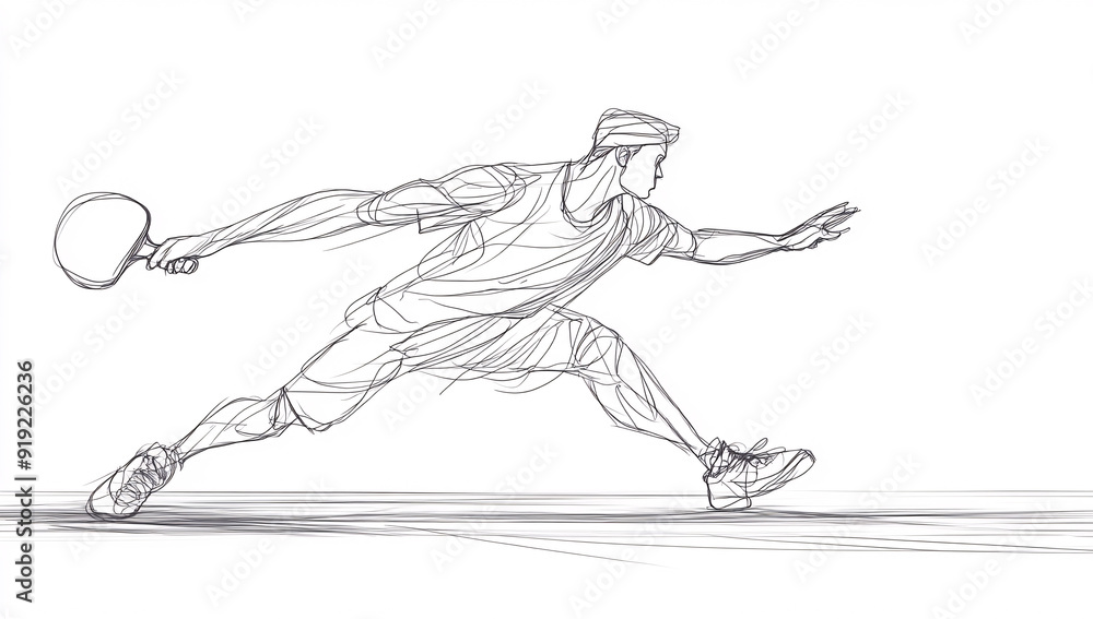 Minimalistic Continuous Line Drawing of Athlete Playing Table Tennis Minimalistic Continuous Line Drawing of Athlete Playing Table Tennis