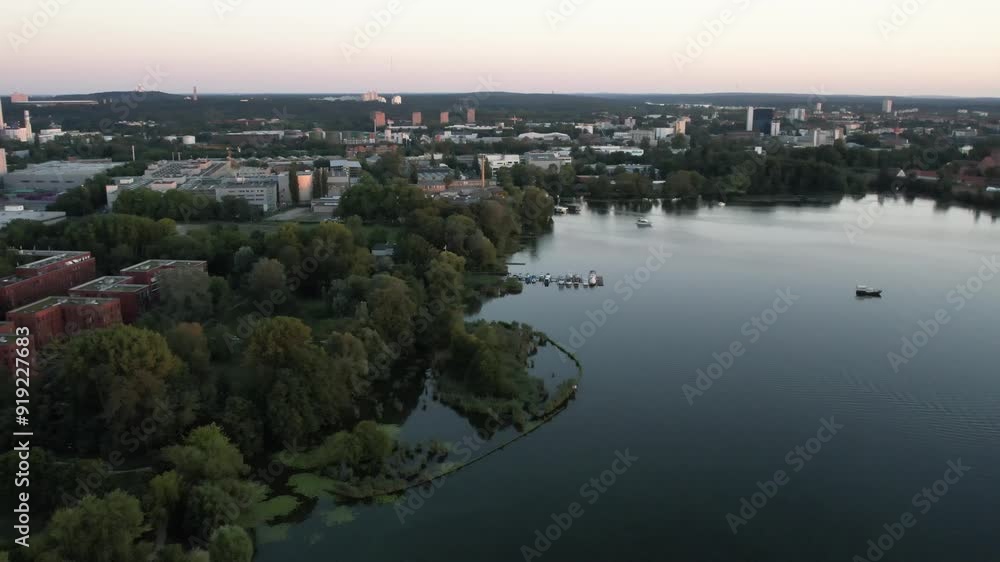 drone aerial view over Havel river in Berlin Spandau on a summer hot day drone aerial view over Havel river in Berlin Spandau on a summer hot day