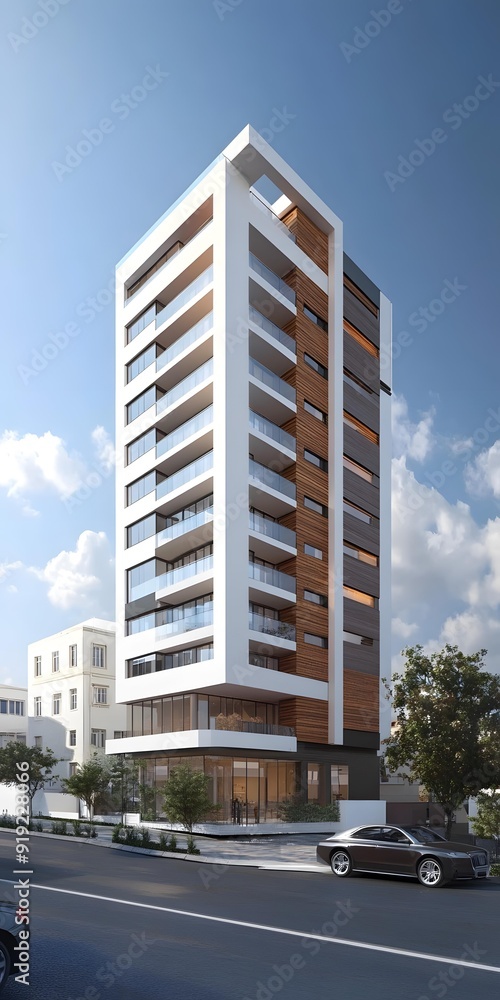 Modern Apartment Building with Balconies and Glass Windows Modern Apartment Building with Balconies and Glass Windows