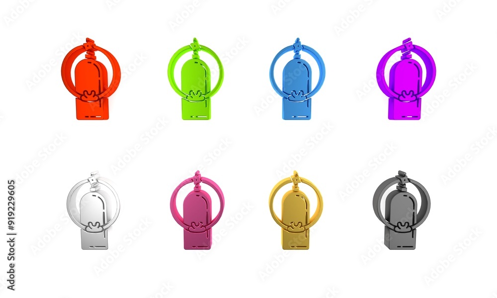 Fototapeta premium Colorful Aqualung icon isolated on white background. Oxygen tank for diver. Diving equipment. Extreme sport. Sport equipment. Minimalism concept. 3D render illustration