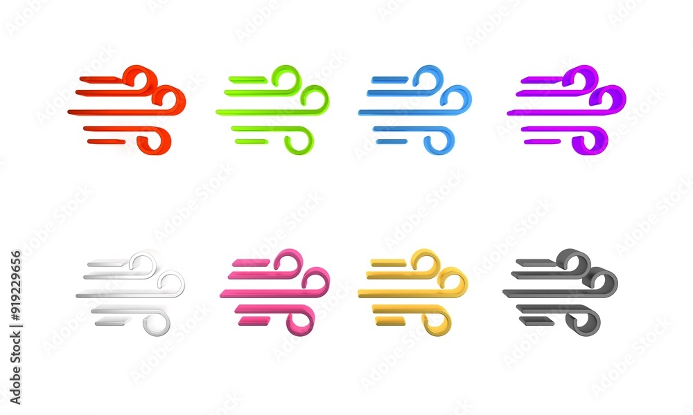 Colorful Wind icon isolated on white background. Windy weather. Minimalism concept. 3D render illustration Colorful Wind icon isolated on white background. Windy weather. Minimalism concept. 3D render illustration