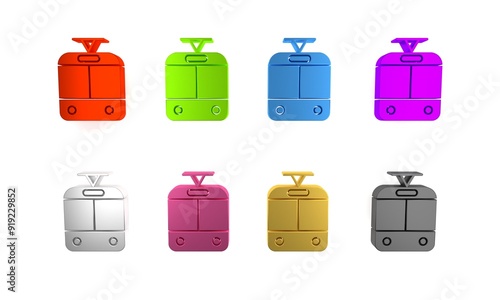 Colorful Tram and railway icon isolated on white background. Public transportation symbol. Minimalism concept. 3D render illustration