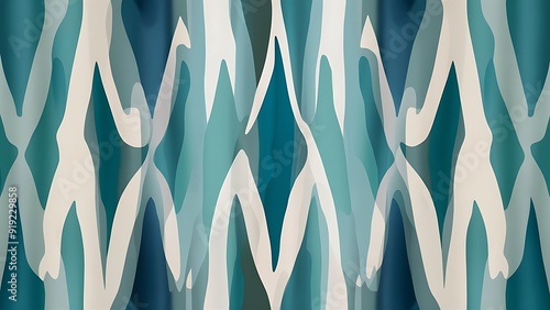 Washed teal blurry wavy ikat seamless pattern. Aquarelle effect boho fashion fabric for coastal nautical stripe wallpaper background