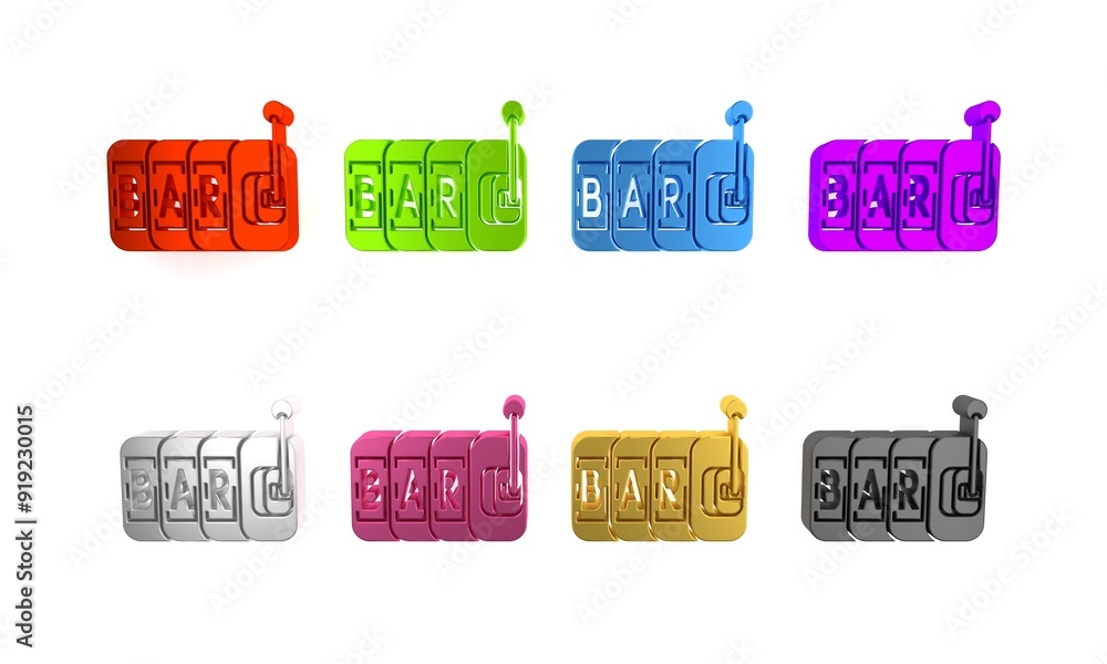 Colorful Slot machine icon isolated on white background. Minimalism concept. 3D render illustration Colorful Slot machine icon isolated on white background. Minimalism concept. 3D render illustration