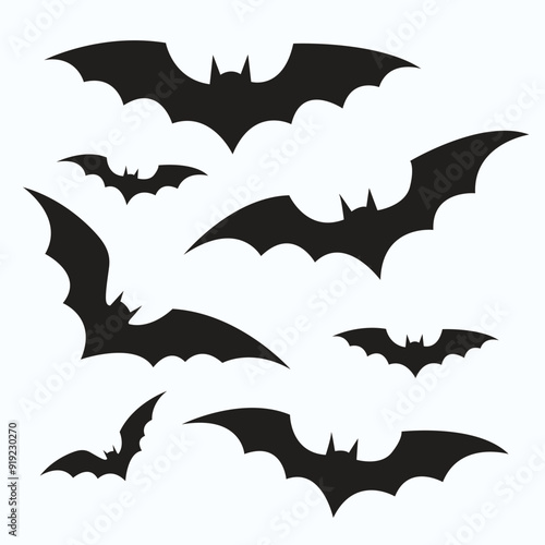 Halloween flying bat set silhouette vector graphics