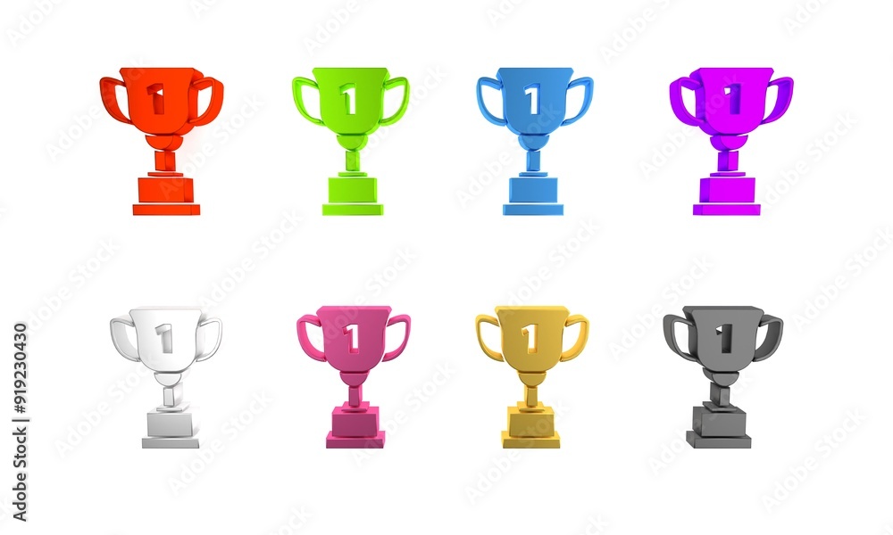 Colorful Award cup icon isolated on white background. Winner trophy symbol. Championship or competition trophy. Sports achievement sign. Minimalism concept. 3D render illustration Colorful Award cup icon isolated on white background. Winner trophy symbol. Championship or competition trophy. Sports achievement sign. Minimalism concept. 3D render illustration