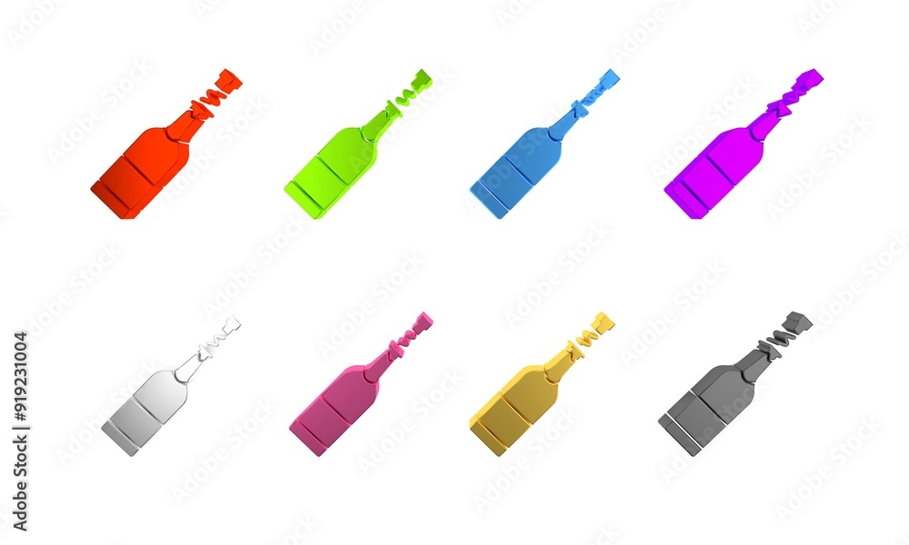 Colorful Champagne bottle icon isolated on white background. Minimalism concept. 3D render illustration Colorful Champagne bottle icon isolated on white background. Minimalism concept. 3D render illustration