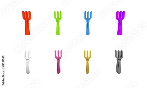 Colorful Fork icon isolated on white background. Cutlery symbol. Minimalism concept. 3D render illustration