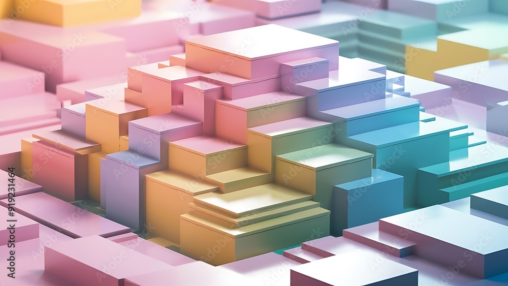 Pastel Colored Tech Background with a Geometric 3D Structure. Clean, Stepped design with Extruded Futuristic Forms. 3D Render. Pastel Colored Tech Background with a Geometric 3D Structure. Clean, Stepped design with Extruded Futuristic Forms. 3D Render.