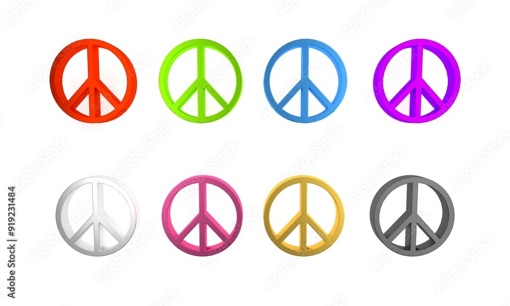 Colorful Peace icon isolated on white background. Hippie symbol of peace. Minimalism concept. 3D render illustration Colorful Peace icon isolated on white background. Hippie symbol of peace. Minimalism concept. 3D render illustration
