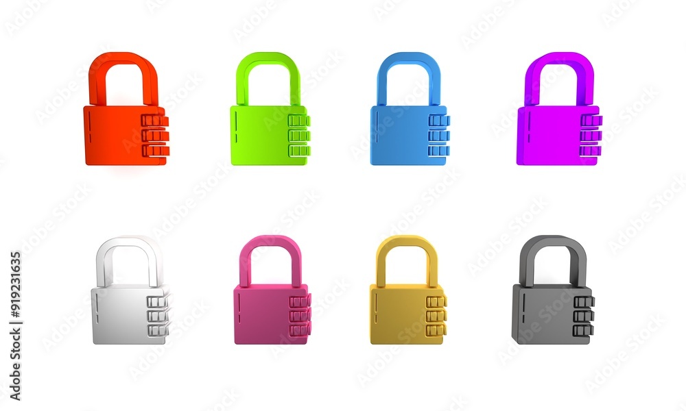 Colorful Safe combination lock icon isolated on white background. Combination padlock. Security, safety, protection, password, privacy. Minimalism concept. 3D render illustration Colorful Safe combination lock icon isolated on white background. Combination padlock. Security, safety, protection, password, privacy. Minimalism concept. 3D render illustration