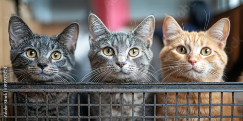 Curious Cats in Cages at an Exhibition Display photo