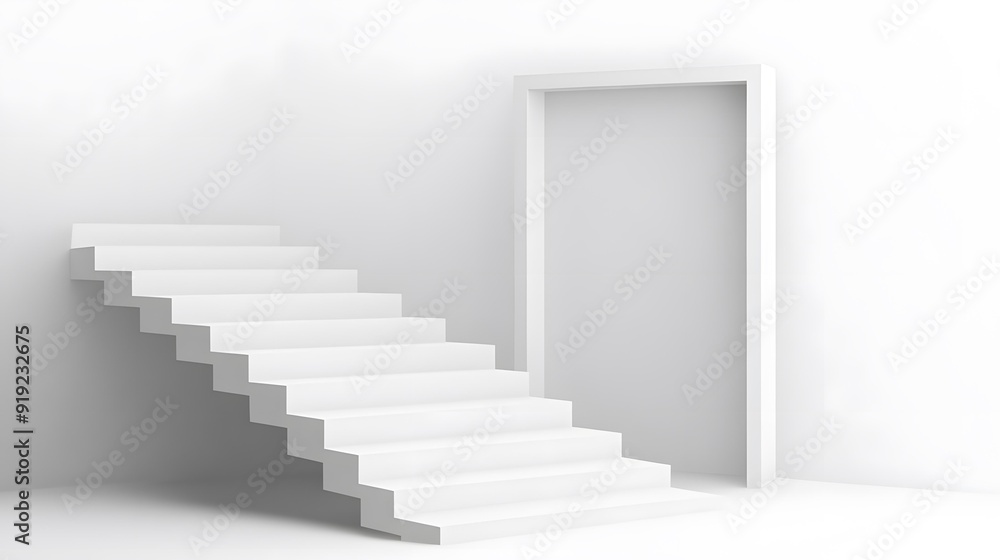 White Staircase and Door Leading to a Blank Wall White Staircase and Door Leading to a Blank Wall