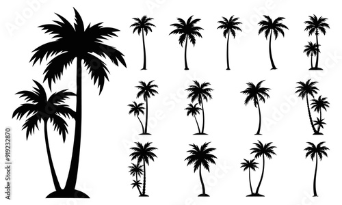 Set of palm trees silhouette