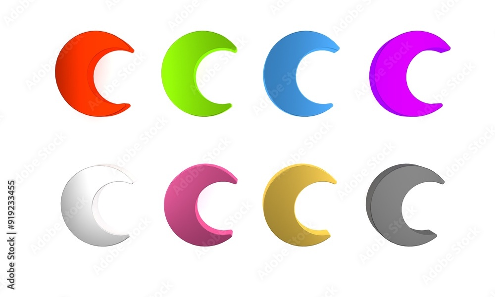 Colorful Moon and stars icon isolated on white background. Minimalism concept. 3D render illustration Colorful Moon and stars icon isolated on white background. Minimalism concept. 3D render illustration