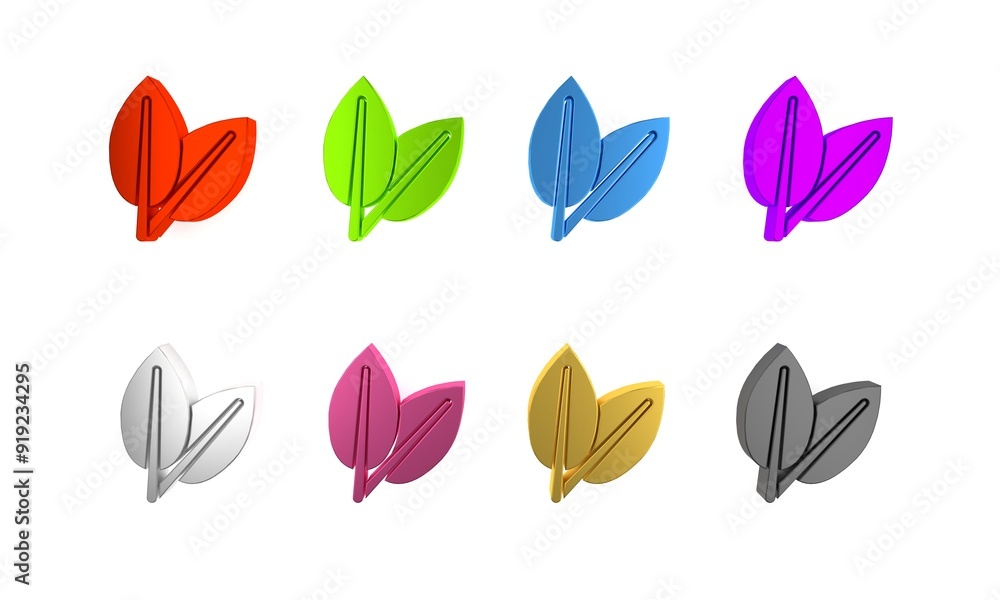 Obraz premium Colorful Leafs icon isolated on white background. Fresh natural product symbol. Minimalism concept. 3D render illustration