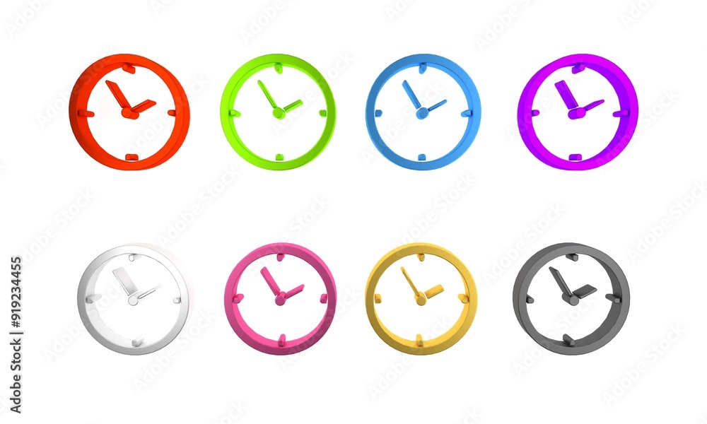 Colorful Clock icon isolated on white background. Time symbol. Minimalism concept. 3D render illustration Colorful Clock icon isolated on white background. Time symbol. Minimalism concept. 3D render illustration