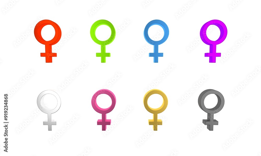 Colorful Female gender symbol icon isolated on white background. Venus symbol. The symbol for a female organism or woman. Minimalism concept. 3D render illustration Colorful Female gender symbol icon isolated on white background. Venus symbol. The symbol for a female organism or woman. Minimalism concept. 3D render illustration