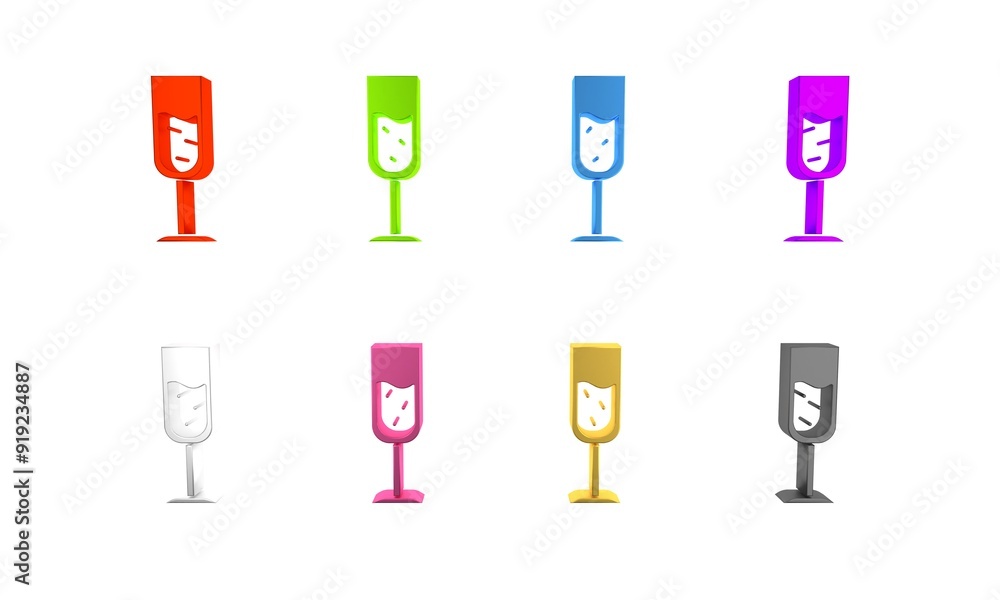 Colorful Glass of champagne icon isolated on white background. Minimalism concept. 3D render illustration Colorful Glass of champagne icon isolated on white background. Minimalism concept. 3D render illustration
