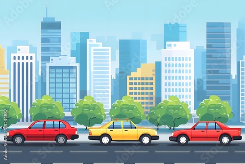 Cityscape Illustration with Cars on Street