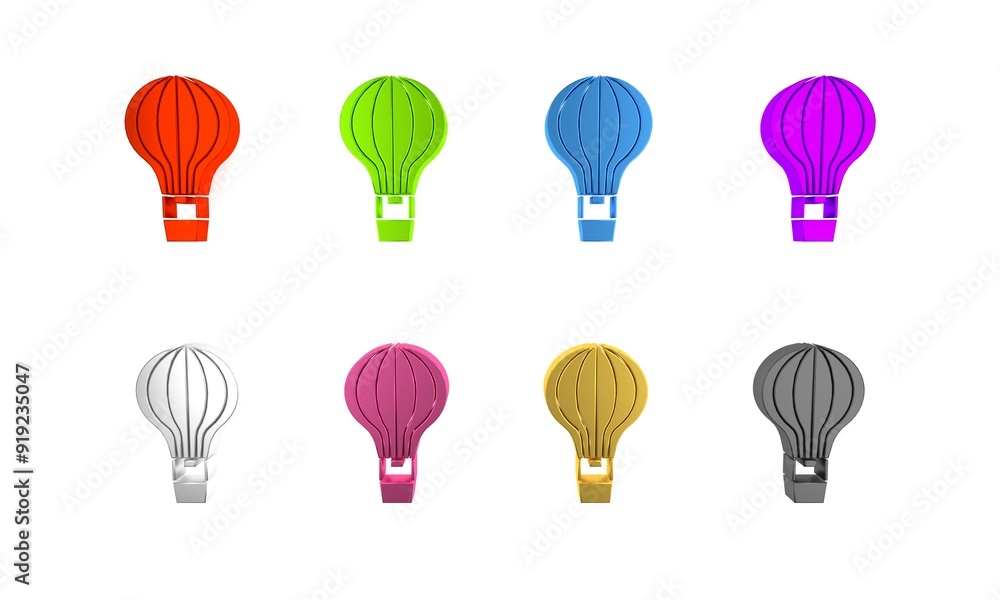 Naklejka premium Colorful Hot air balloon icon isolated on white background. Air transport for travel. Minimalism concept. 3D render illustration